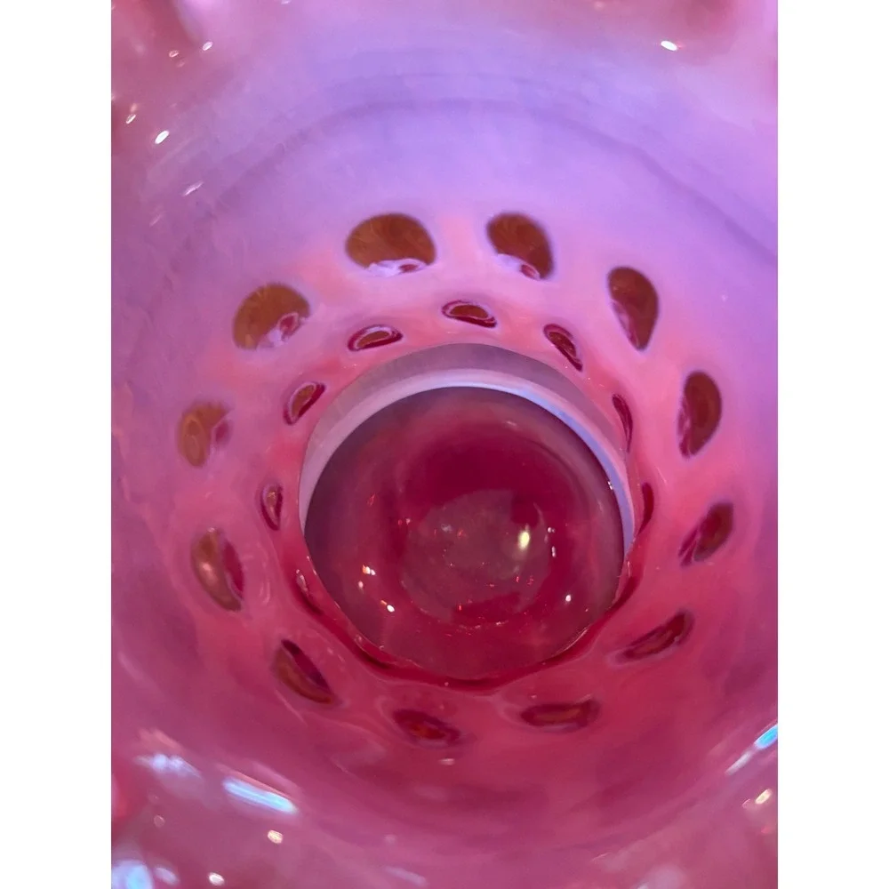 Fenton Cranberry Opalescent Coin Dot Ruffled Vase 6 Inch Pink Art Glass Vintage